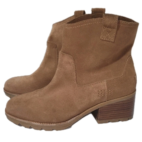 Sorel Waterproof Cate Pull On Tan Suede Leather Ankle Boot Western Lug Women 7 - Picture 2 of 15